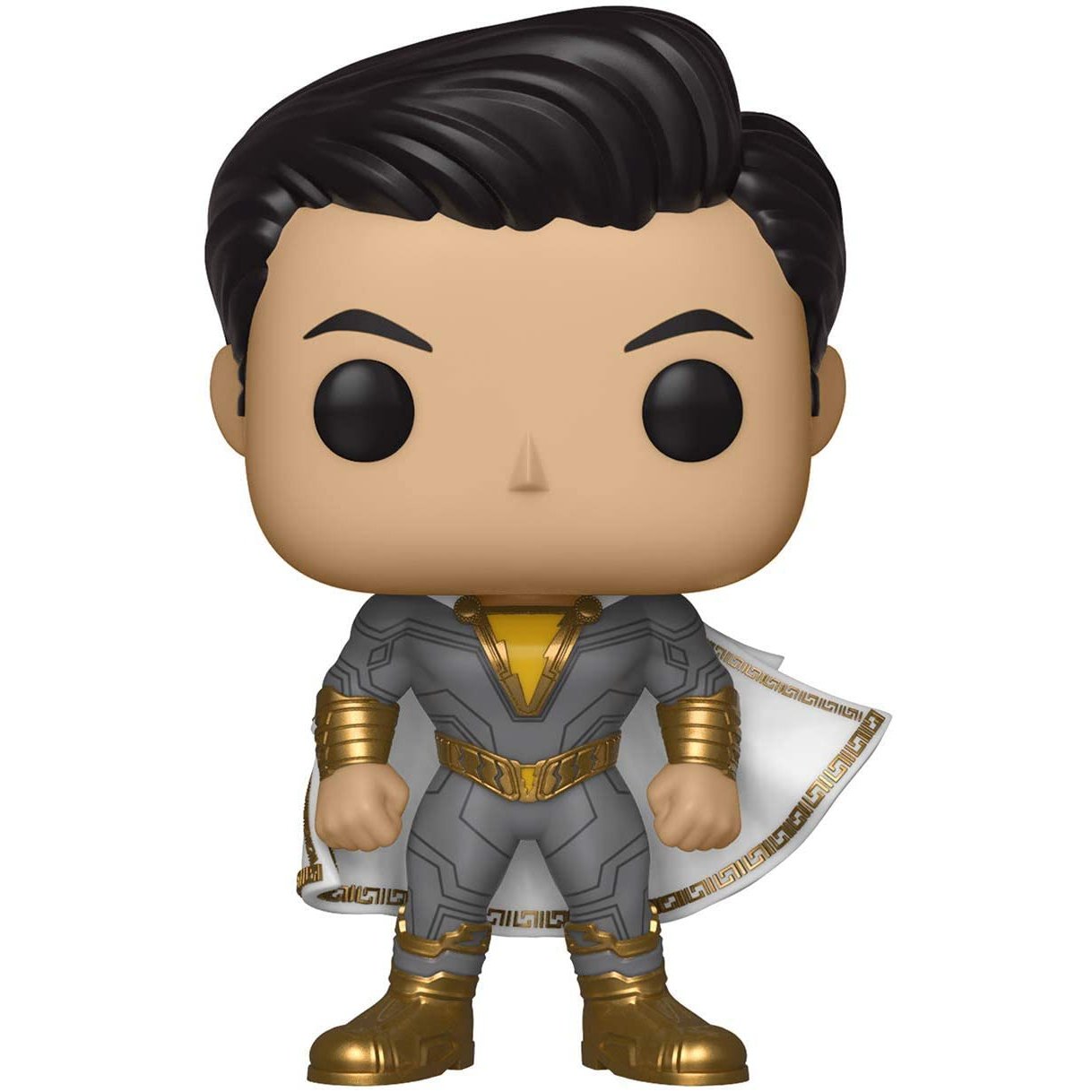 Funko Pop! vinyl figure of a superhero in a gray and gold costume with a white cape on a white background