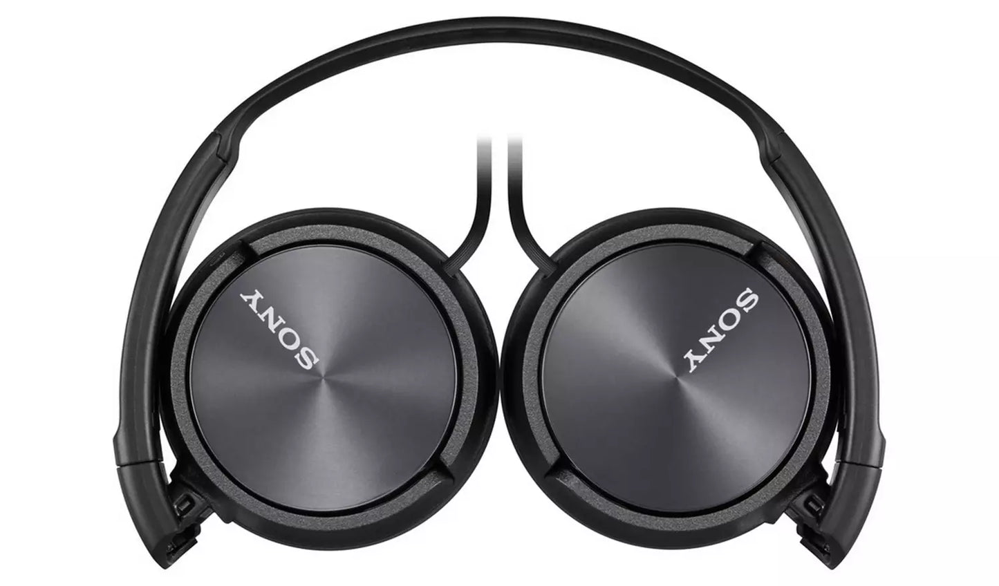 Black Sony headphones on a white background