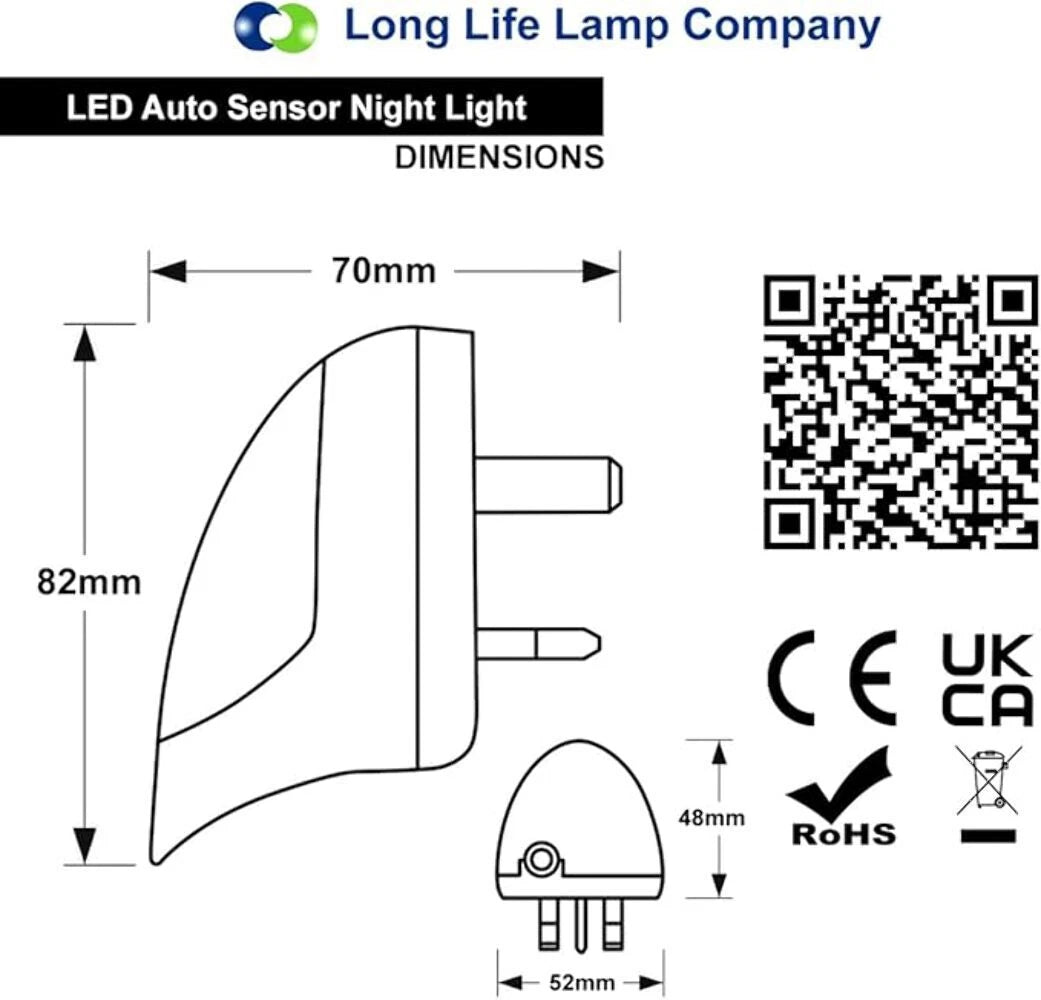 2x LED plug-in night lights with UK 3-pin and dusk-to-dawn auto sensor. Soft white glow, energy-efficient & perfect for kids’ rooms. Shop at New, Used and More!