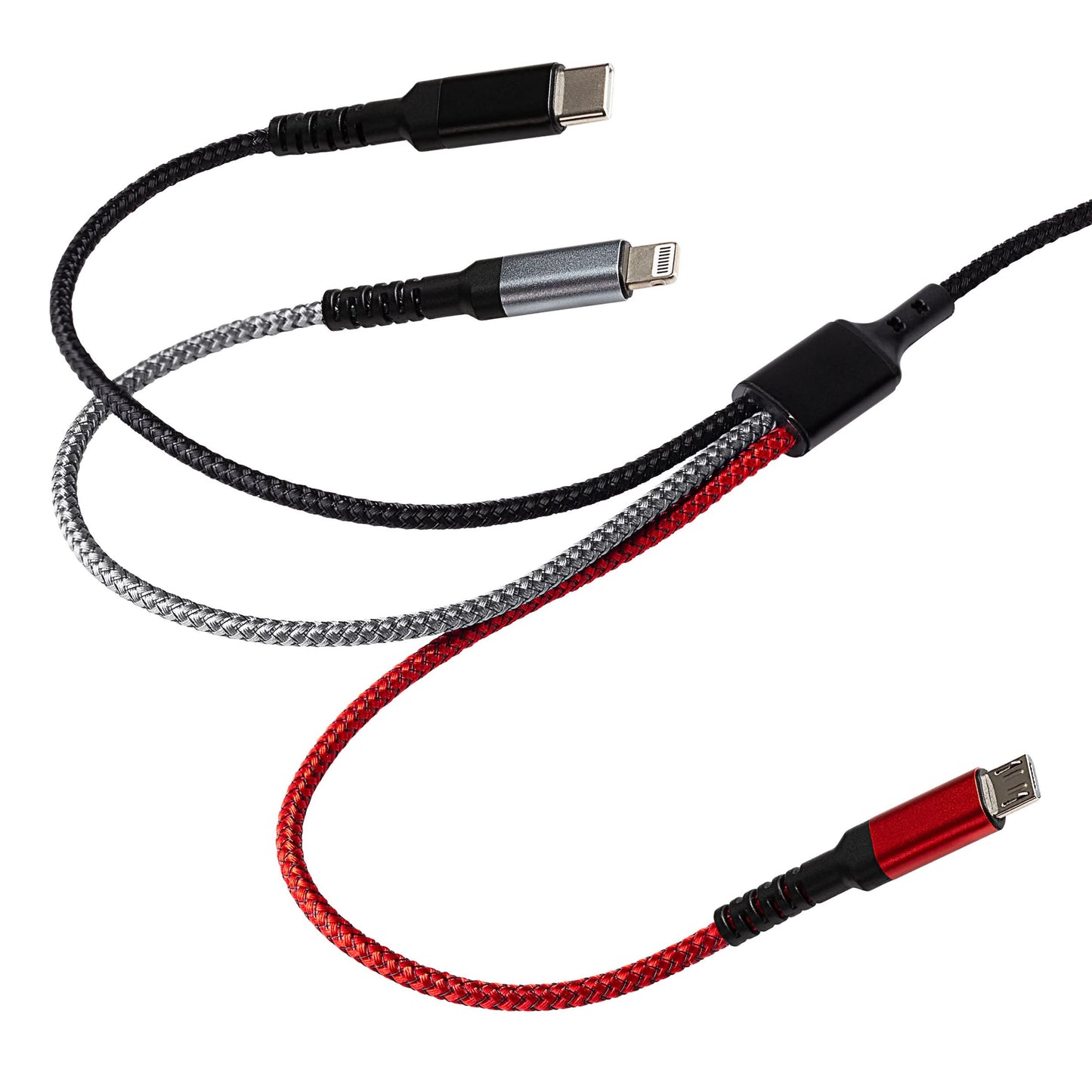 USB-C to 3-in-1 Multi-Charging USB-C / Lightning / Micro USB 100W Braided Cable - 1.2m