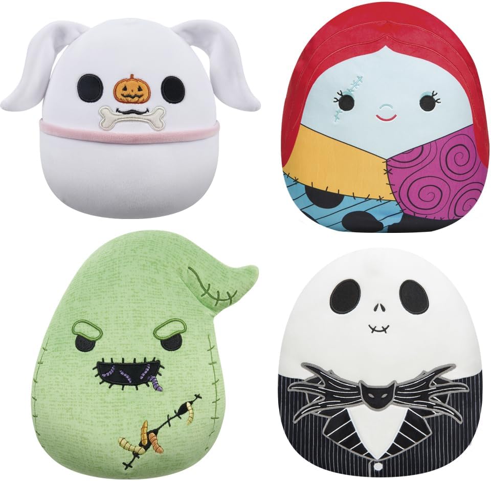 Disney Night before Christmas, Four Halloween-themed plush toys on a white background