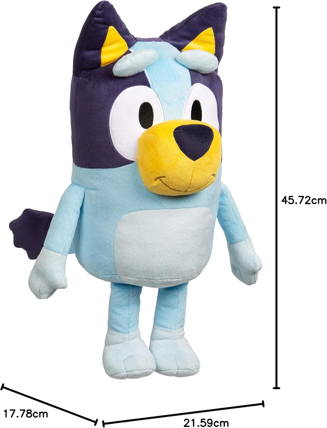 Bluey a Plush toy with measurements on a white background