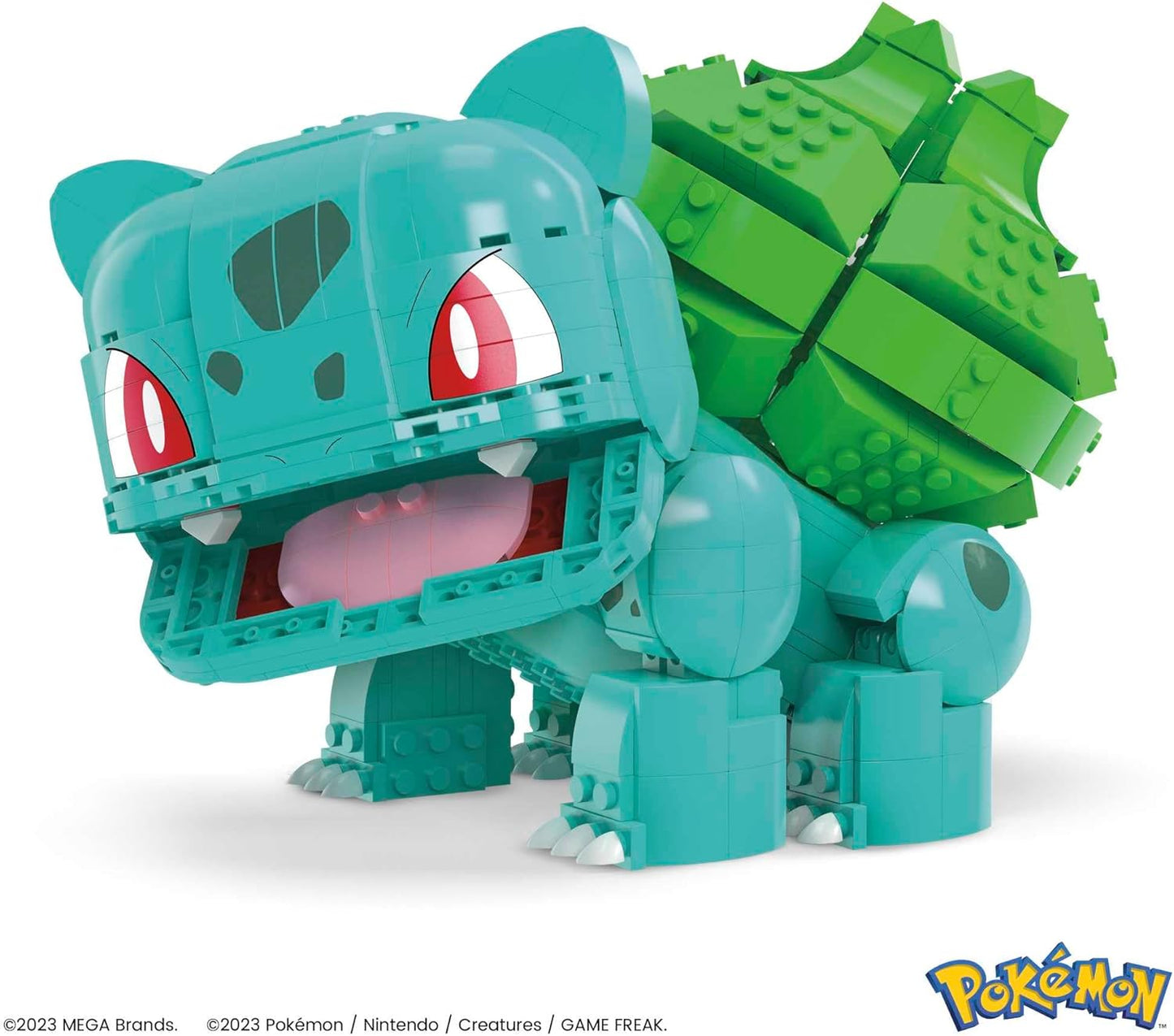 Bulbasaur Pokémon character with green leafy appendages on a white background