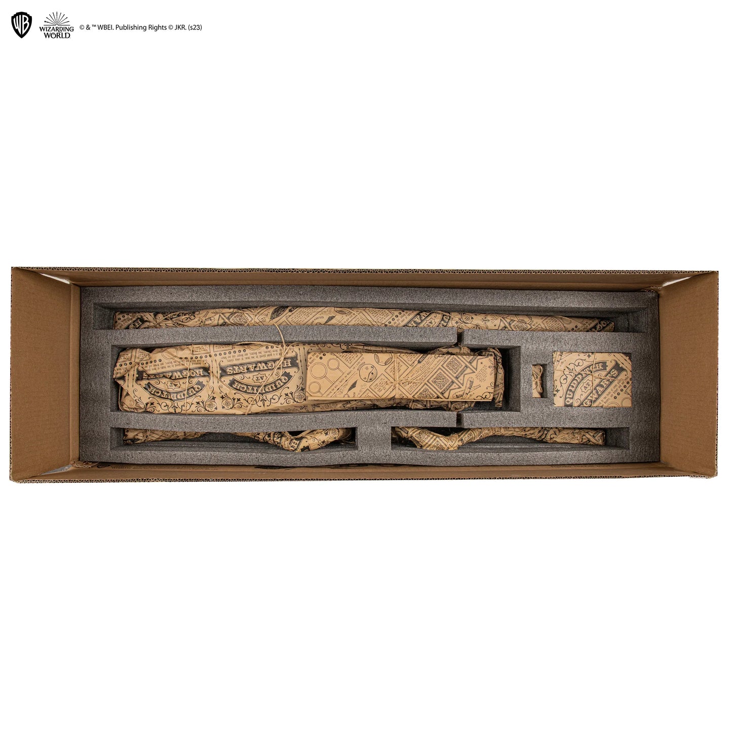 Wooden puzzle in a box with intricate carvings on a white background