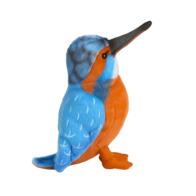 Plush toy kingfisher bird on a white background
