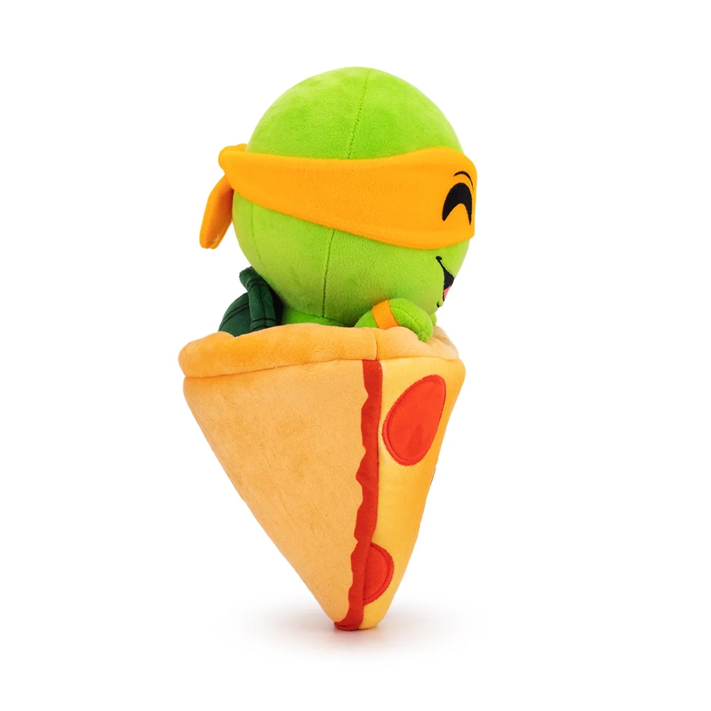 TMNT Plush toy resembling a green alien in a pizza costume on a white background