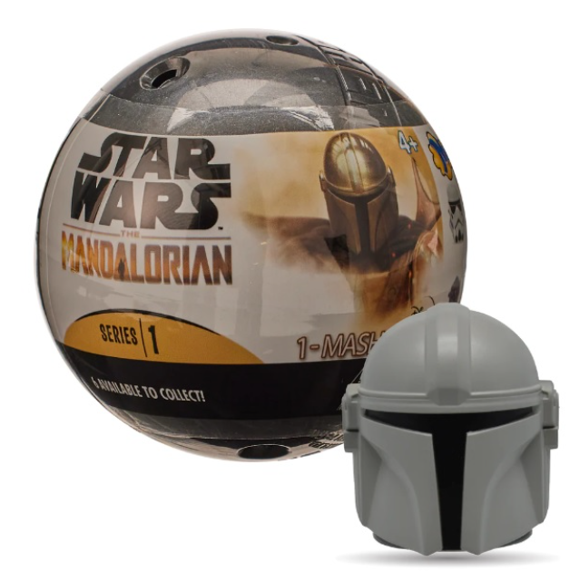 Star Wars The Mandalorian toy helmet packaging with a gray helmet in front