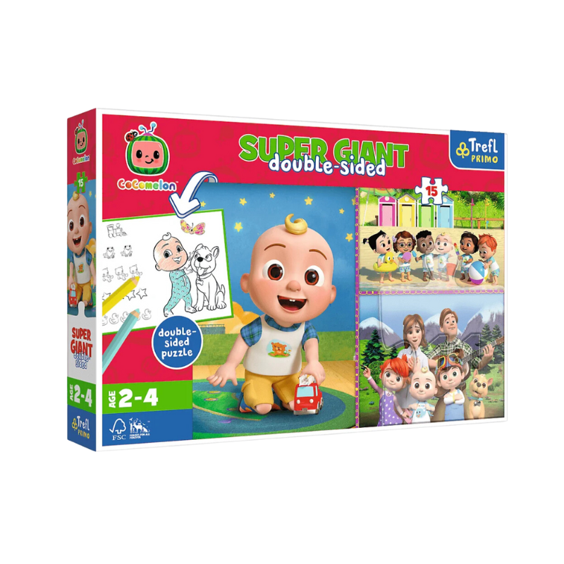 Trefl Cocomelon Super Giant double-sided puzzle packaging on a white background