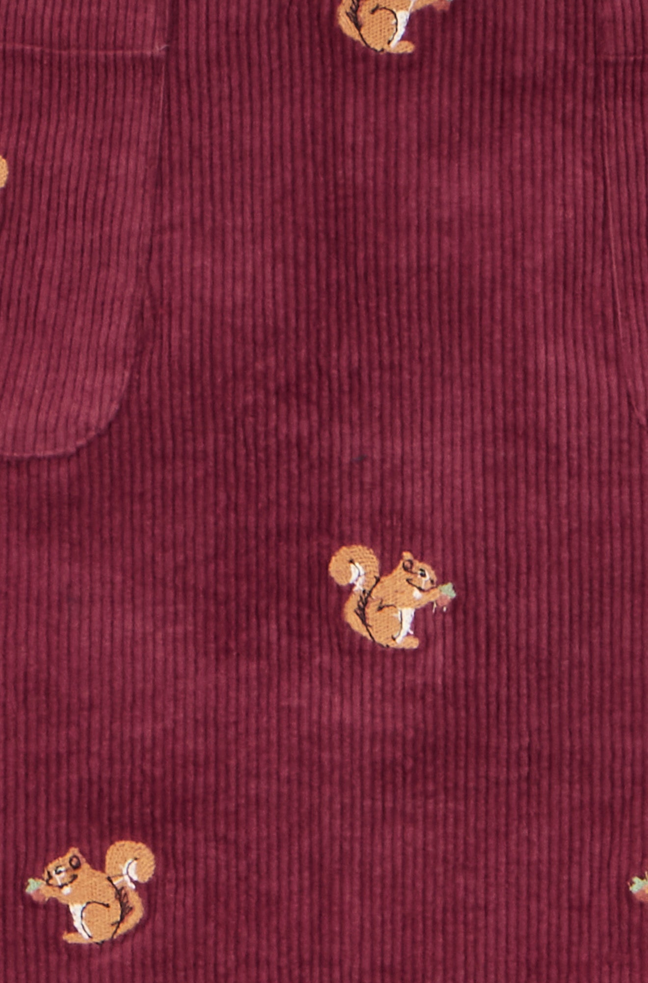 Burgundy Corduroy Embroidered Squirrel Mini Skirt