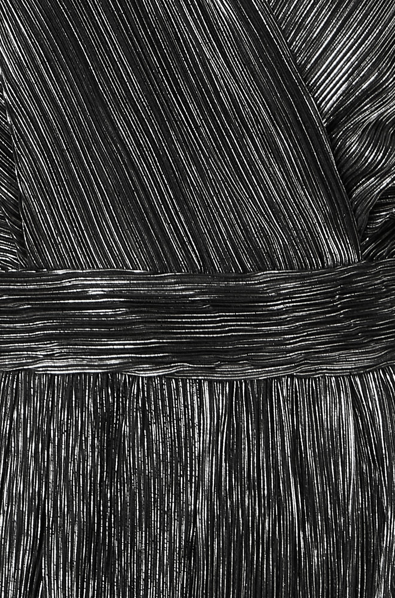 Black Metallic Pleated Jumpsuit With V Neck