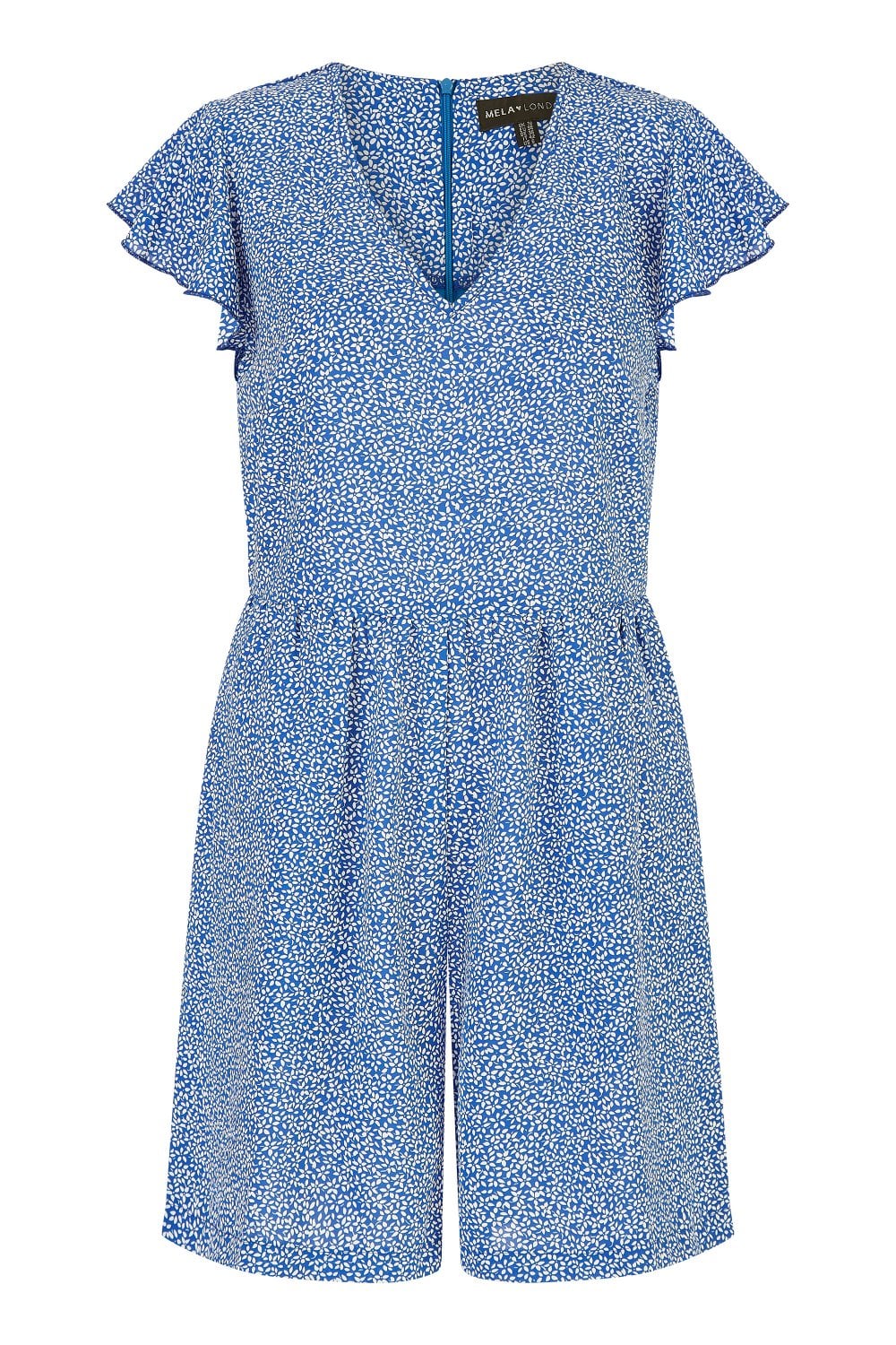 Blue Ditsy Print V Neck Playsuit