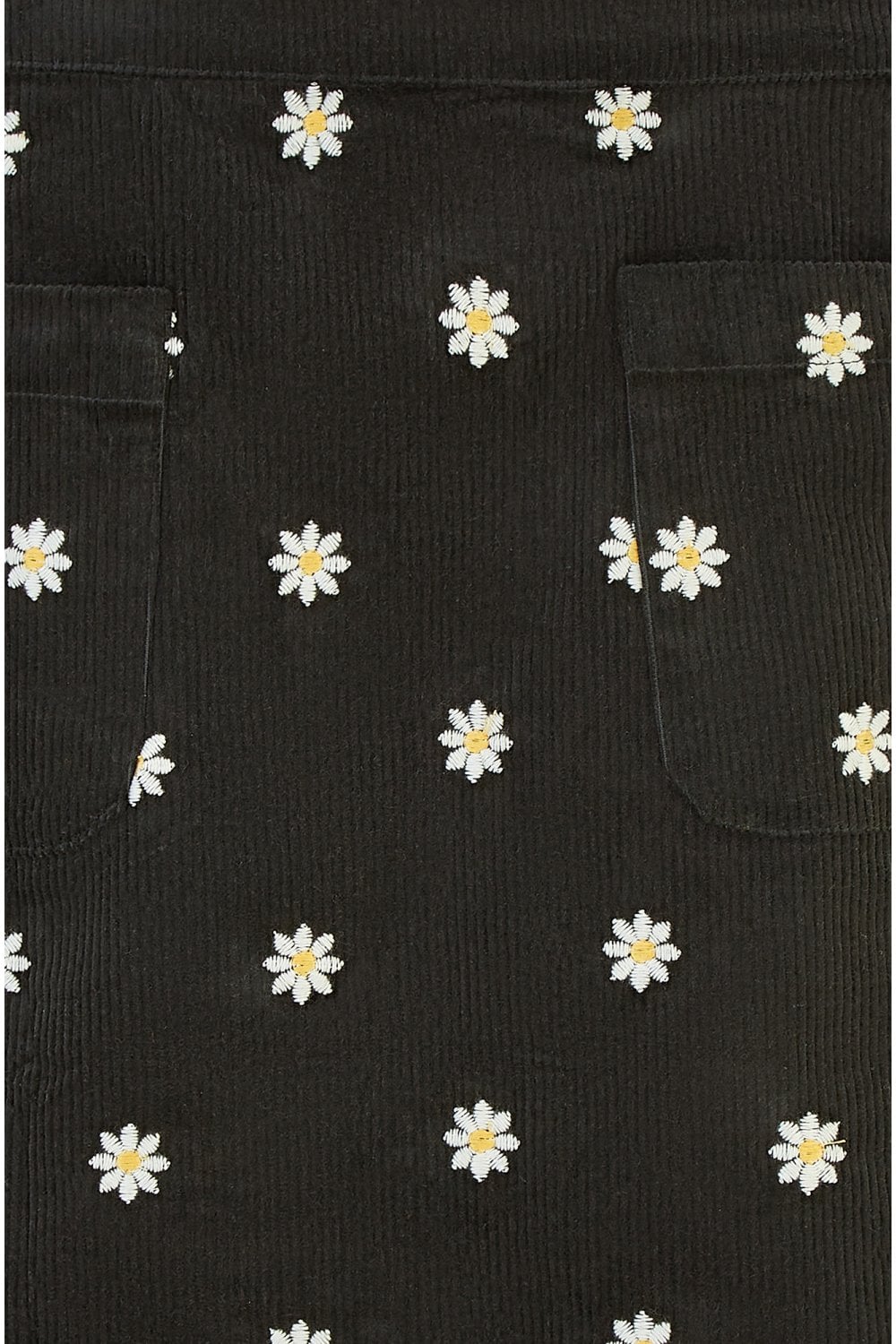 Black Corduroy Embroidered Daisy Mini Skirt