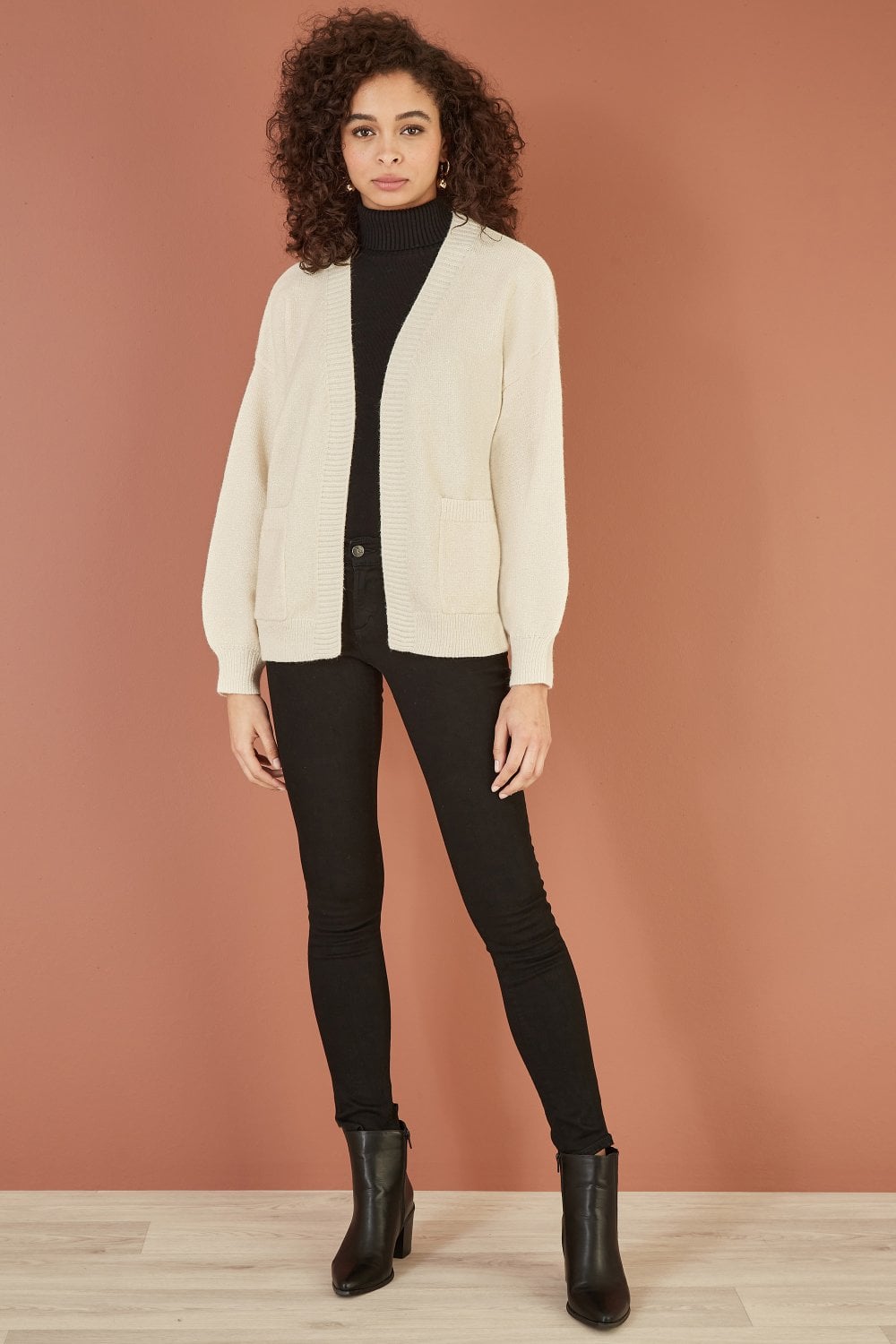 Ivory Metallic Slouchy Cardigan With Pockets