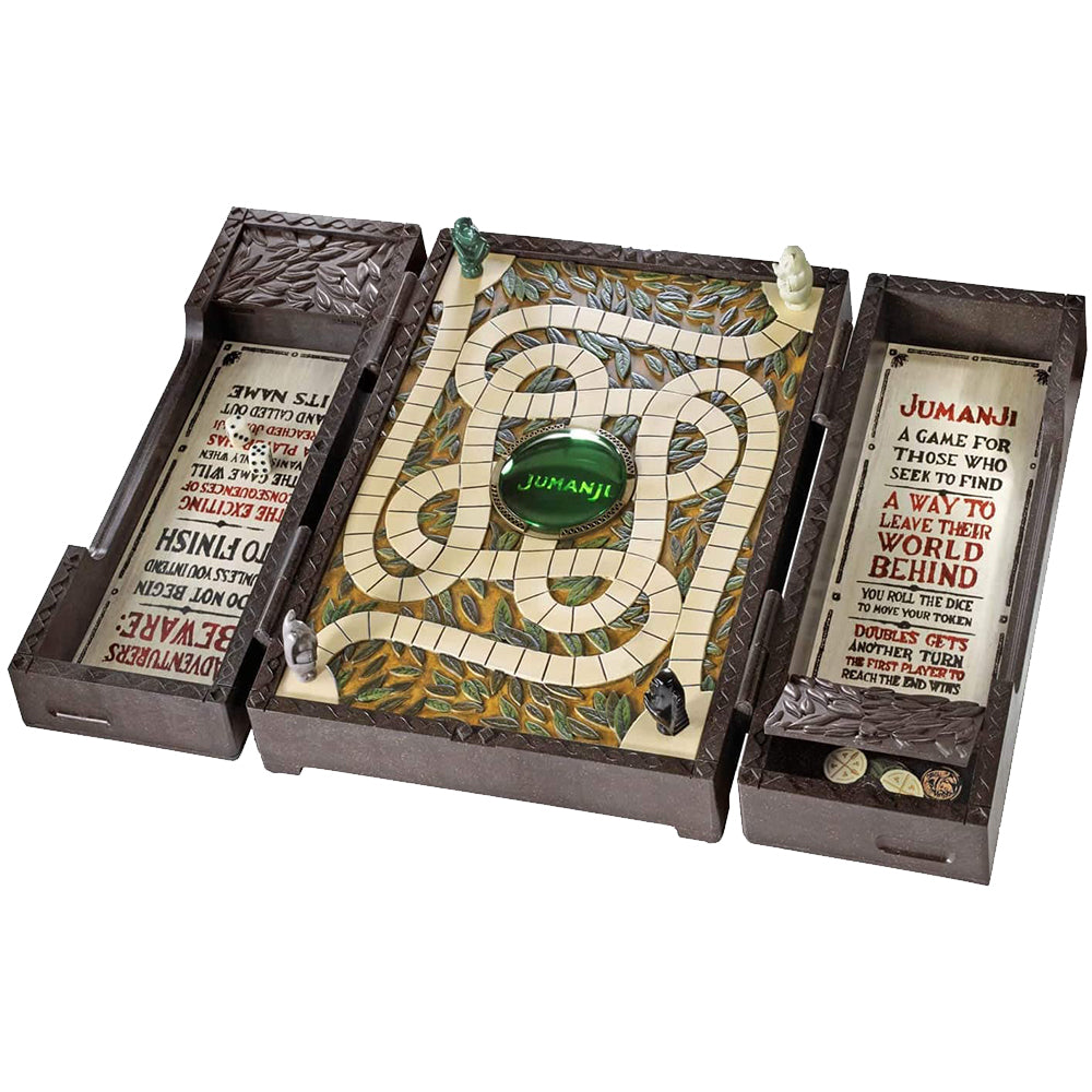 Jumanji board game set with snakes and ladders design on a white background