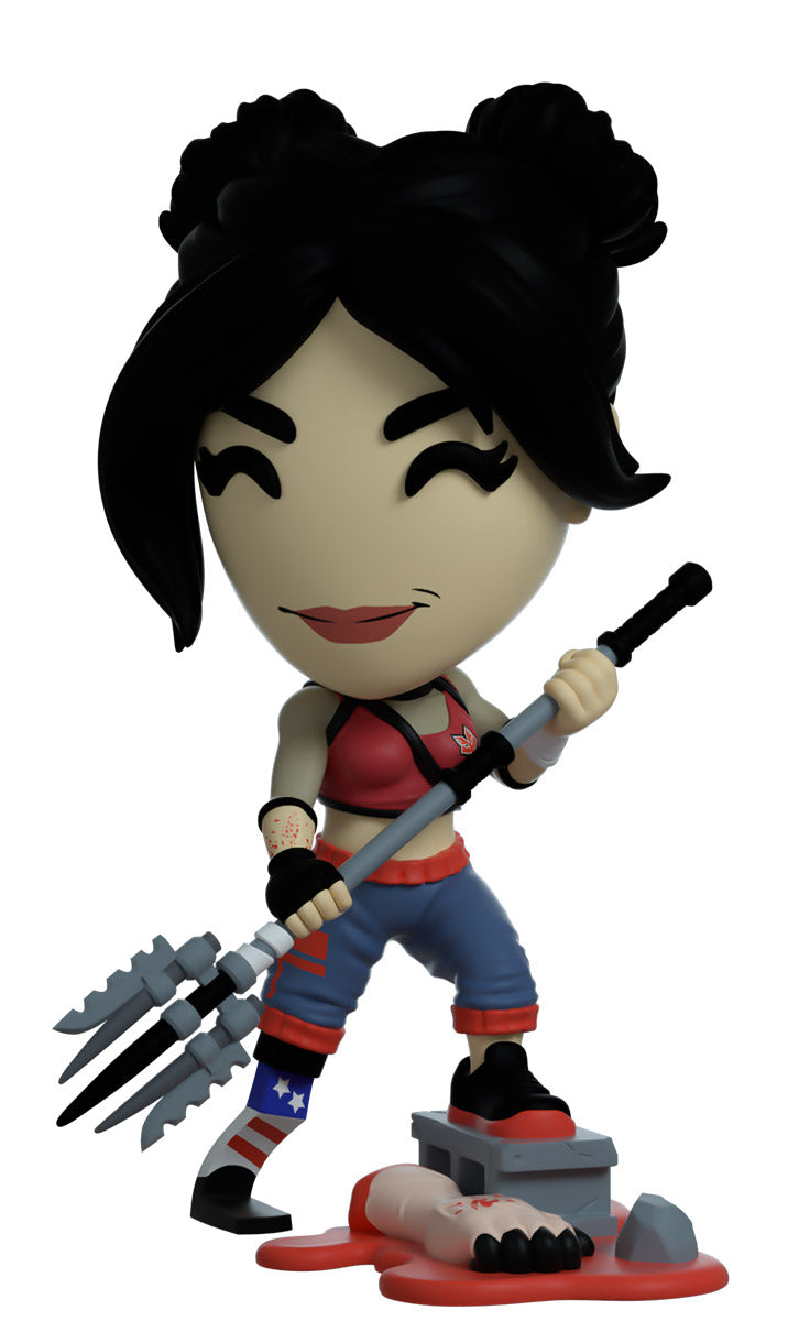 Figurine of Amy a character with black hair and red outfit , From dead Island 2