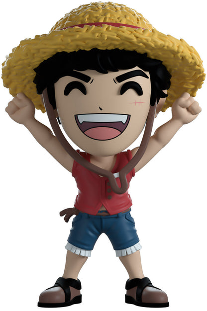 vinyl figure of Luffy a character with a straw hat and red shirt, featuring 'YOU TOOZ' branding.