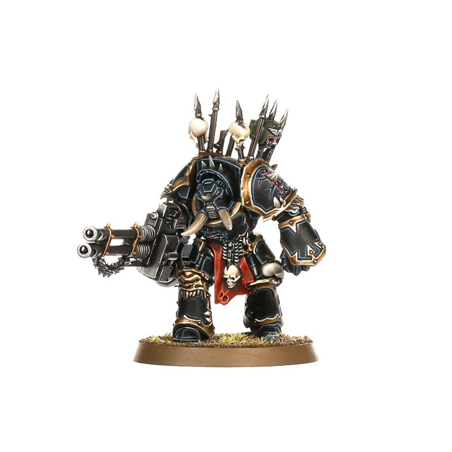 Warhammer figurine with detailed armor and weapon on a white background