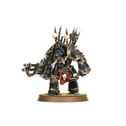 Warhammer figurine with detailed armor and weapon on a white background