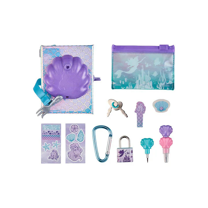 Mermaid-themed stationery set with pouches, clips, and other accessories on a white background