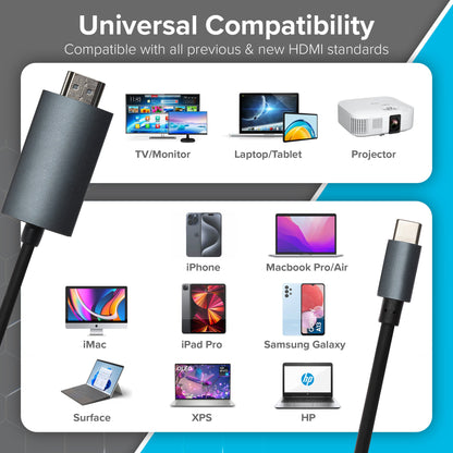USB-C to HDMI Cable (Supports 4K Ultra HD @ 60Hz) - Black, 5m