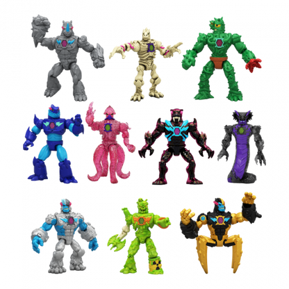 Collection of colorful action figures on a white background