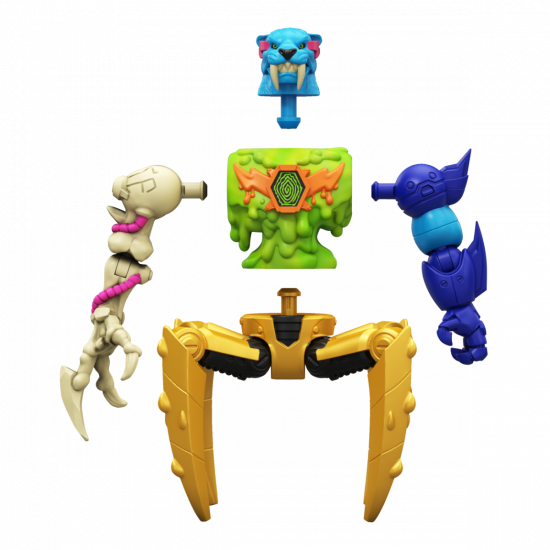 Set of colorful toy figures on a white background