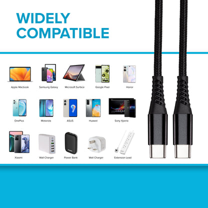 USB-C to USB-C 60W PD Braided Cable - Black