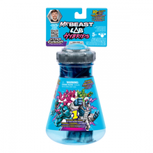 Toy container with 'MrBeast Lab Hybrids' packaging on a white background