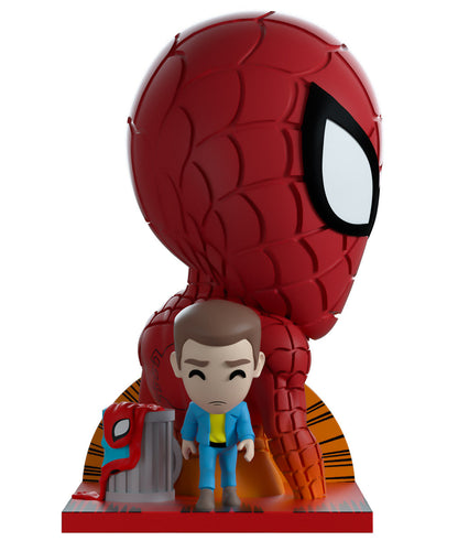 Spider-Man figurine with a smaller figure in front on a white background