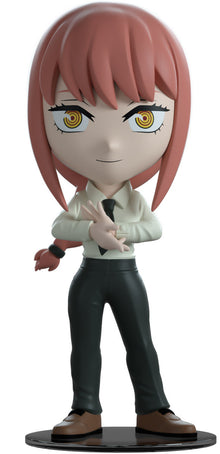 vinyl figure of a character named Makima with pink hair and yellow eyes, from the brand 'YouTooz'.