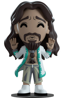 YouTooz vinyl figure ofKlaus a character with long hair and beard, wearing a jacket and shorts.