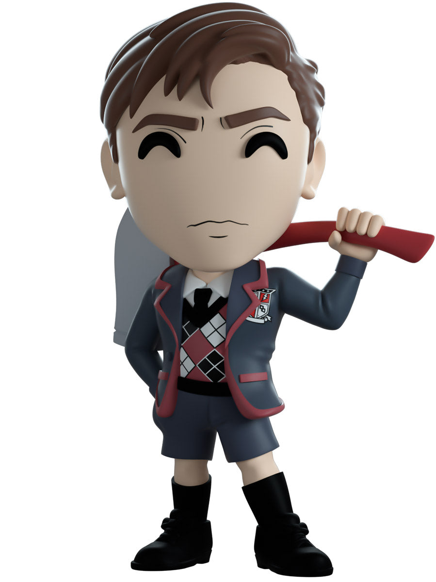Figurine of a character Number Five From YouTooz, in a school uniform holding a red bat on a white background