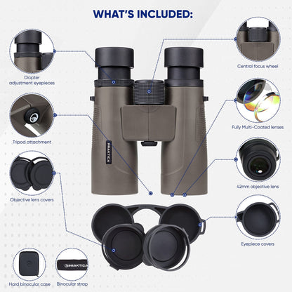 PRAKTICA Pioneer R 10x42mm Binoculars - Brown