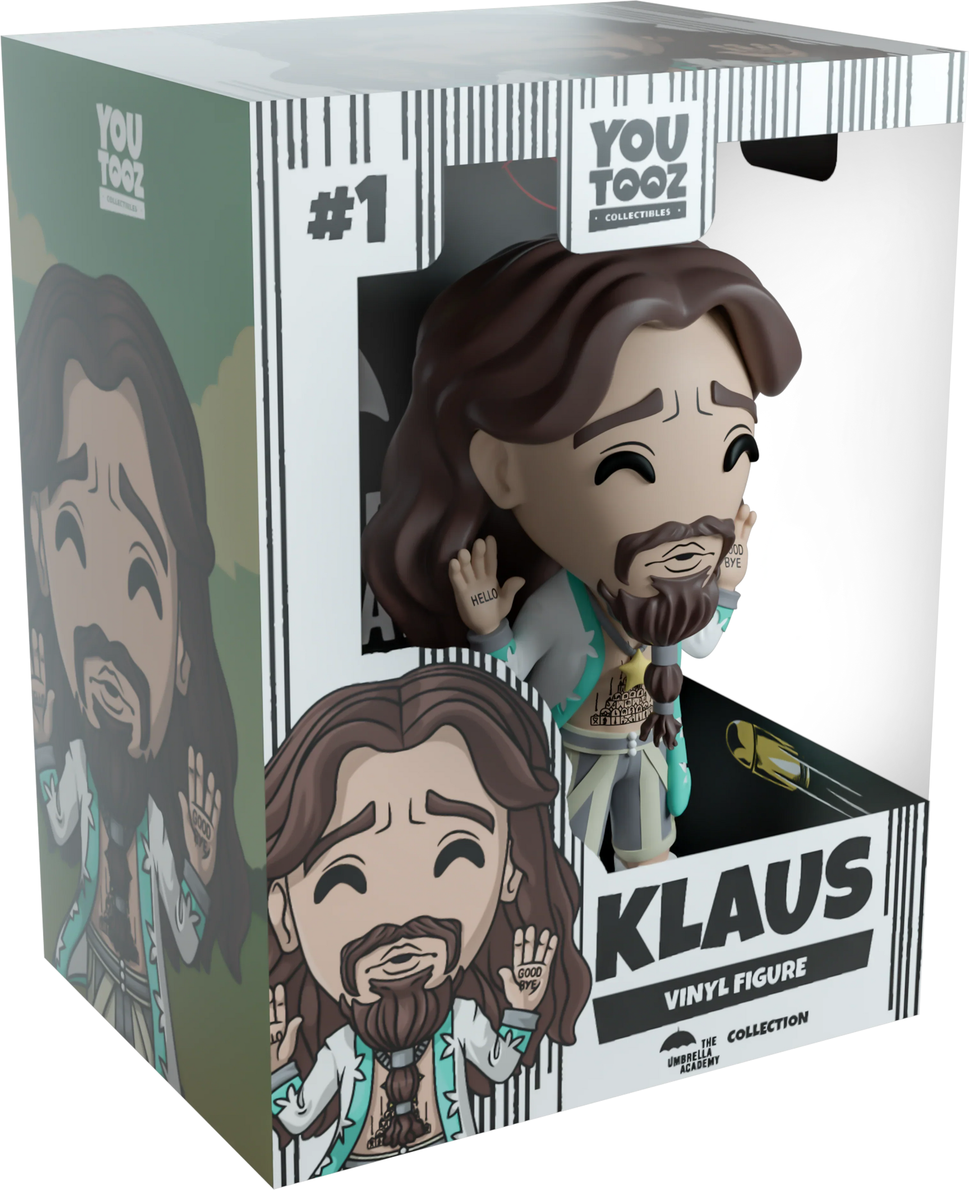 Klaus vinyl figure packaging with 'You Tooz' branding