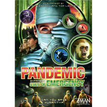 Pandemic: State of Emergency game expansion box with medical personnel and animals on a green background