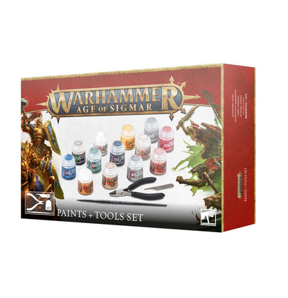 Warhammer Age of Sigmar Paints + Tools Set packaging on a white background