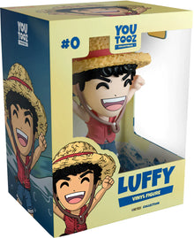 Boxed vinyl figure of Luffy a character with a straw hat and red shirt, featuring 'YOU TOOZ' branding.