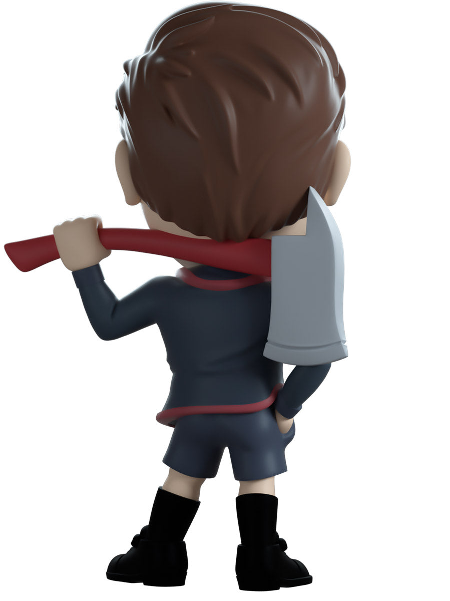 Animated character Number Five from 'YouTooz' with a red scarf and gray axe on a white background