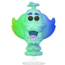 Colorful cartoon character figurine with a gradient of green, blue, and purple on a white background
