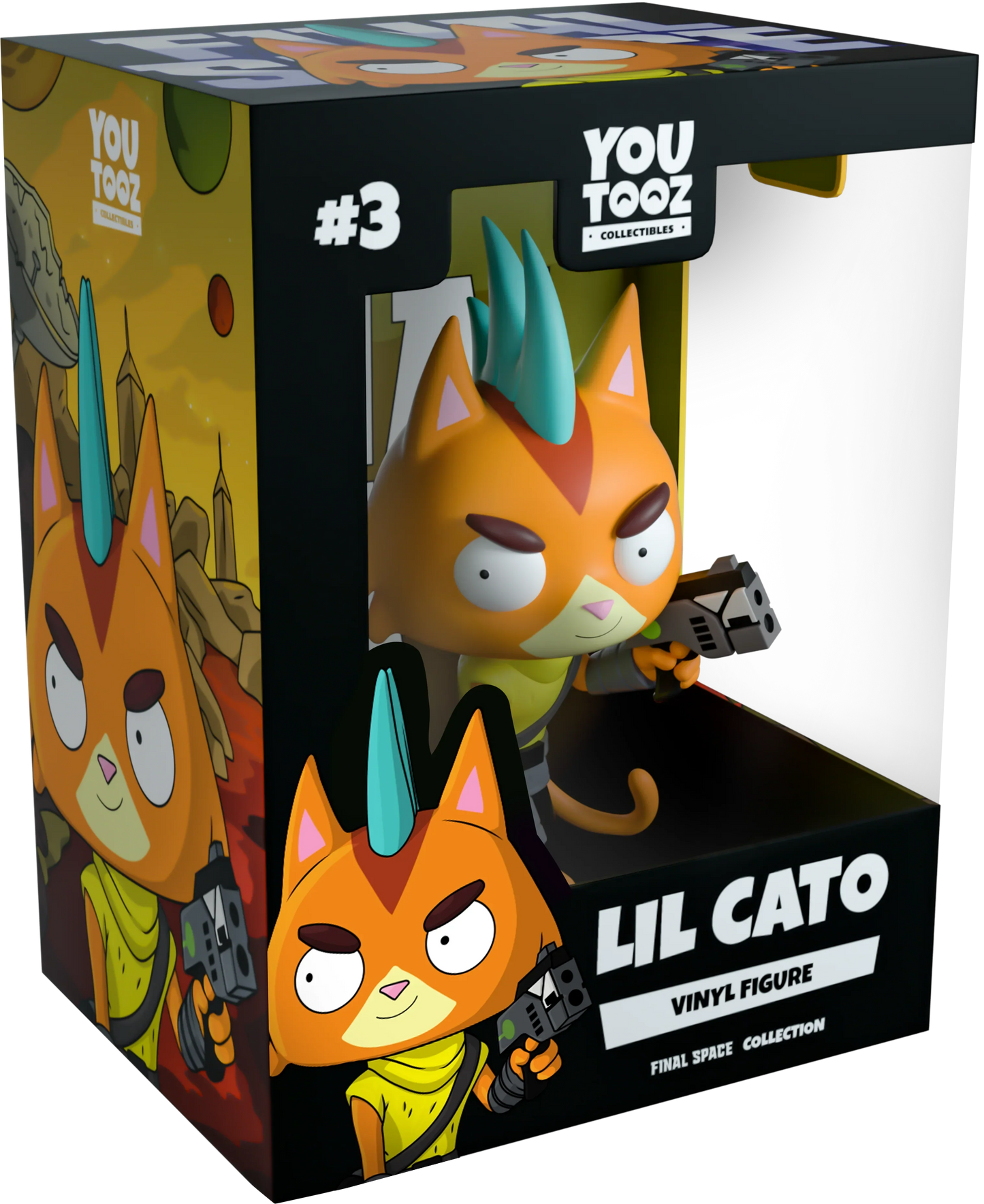 Boxed vinyl figure of Lil Cato from YouTooz with colorful design and character illustration.