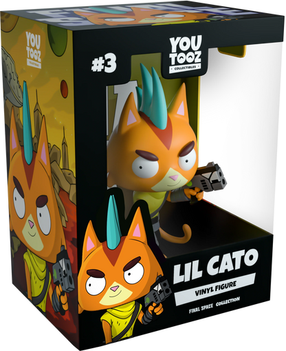 Boxed vinyl figure of Lil Cato from YouTooz with colorful design and character illustration.