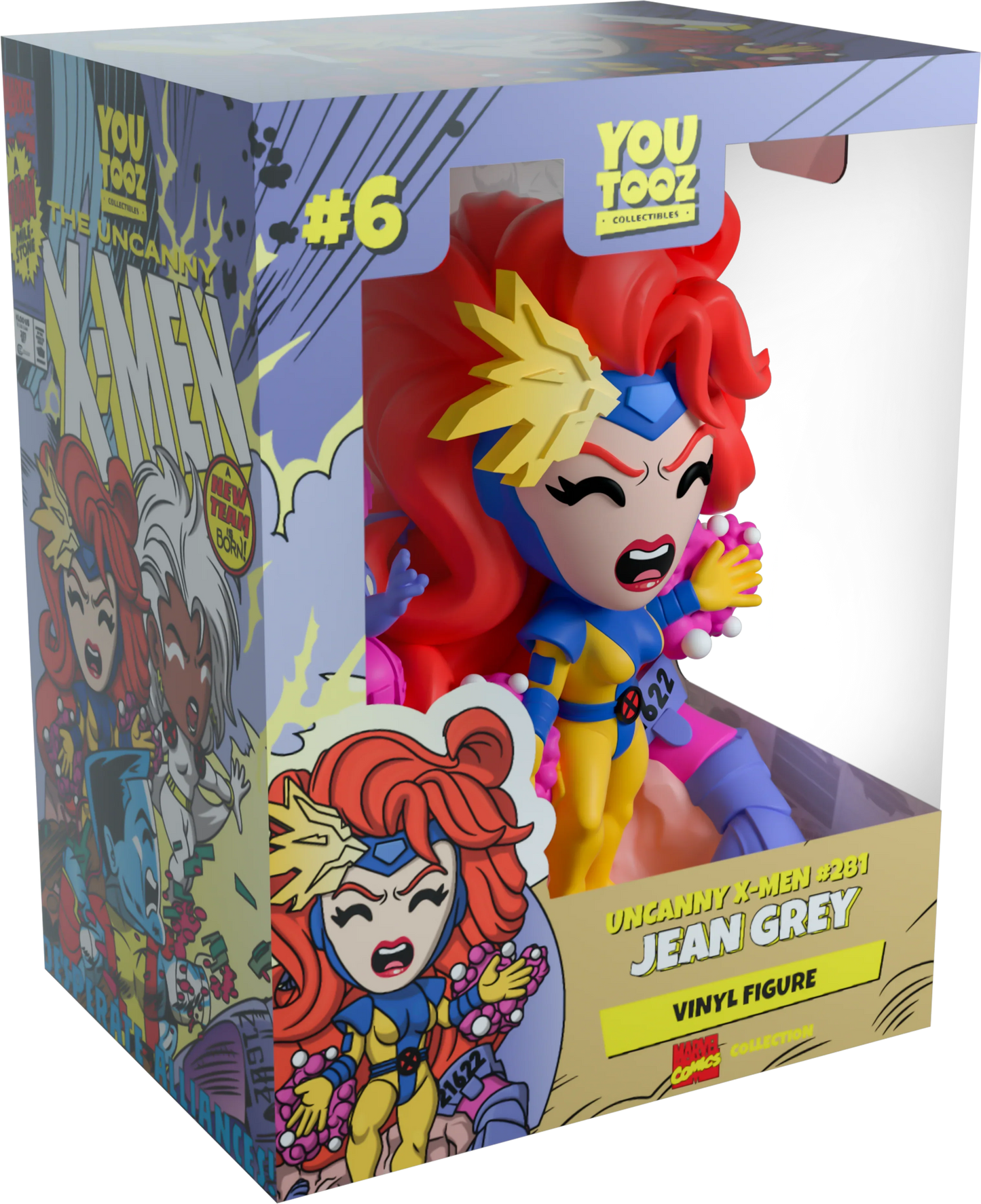 Boxed vinyl figure of 'Jean Grey' a character with red hair and blue outfit, featuring 'YouTooz' branding.