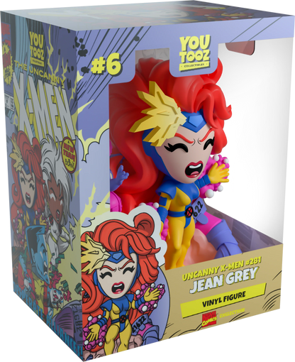 Boxed vinyl figure of 'Jean Grey' a character with red hair and blue outfit, featuring 'YouTooz' branding.