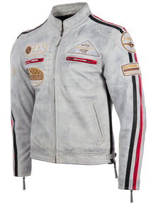 Men's Racing Biker Jacket - Dirty White