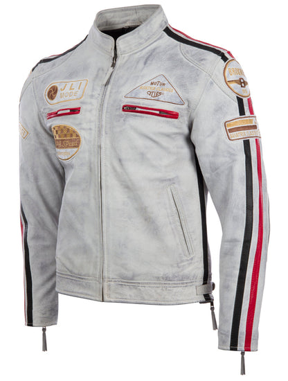 Men's Racing Biker Jacket - Dirty White