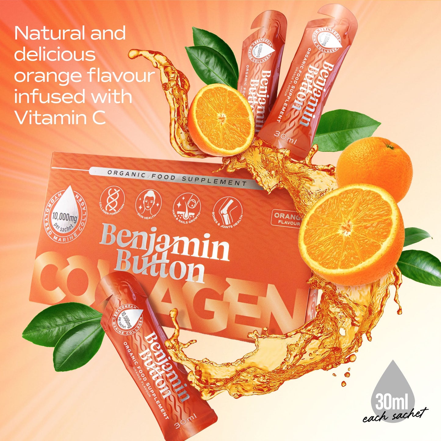 28x Orange 12,000mg Marine Collagen Liquid Sachets