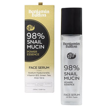 Benjamin Button 98% Snail Mucin Face Serum packaging and bottle on a white background