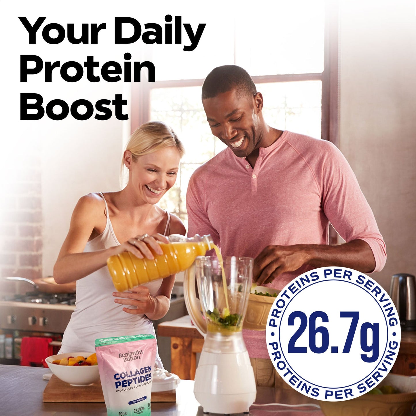 Bovine Collagen Powder - 95% Protein, 400g Unflavoured | Benjamin Button