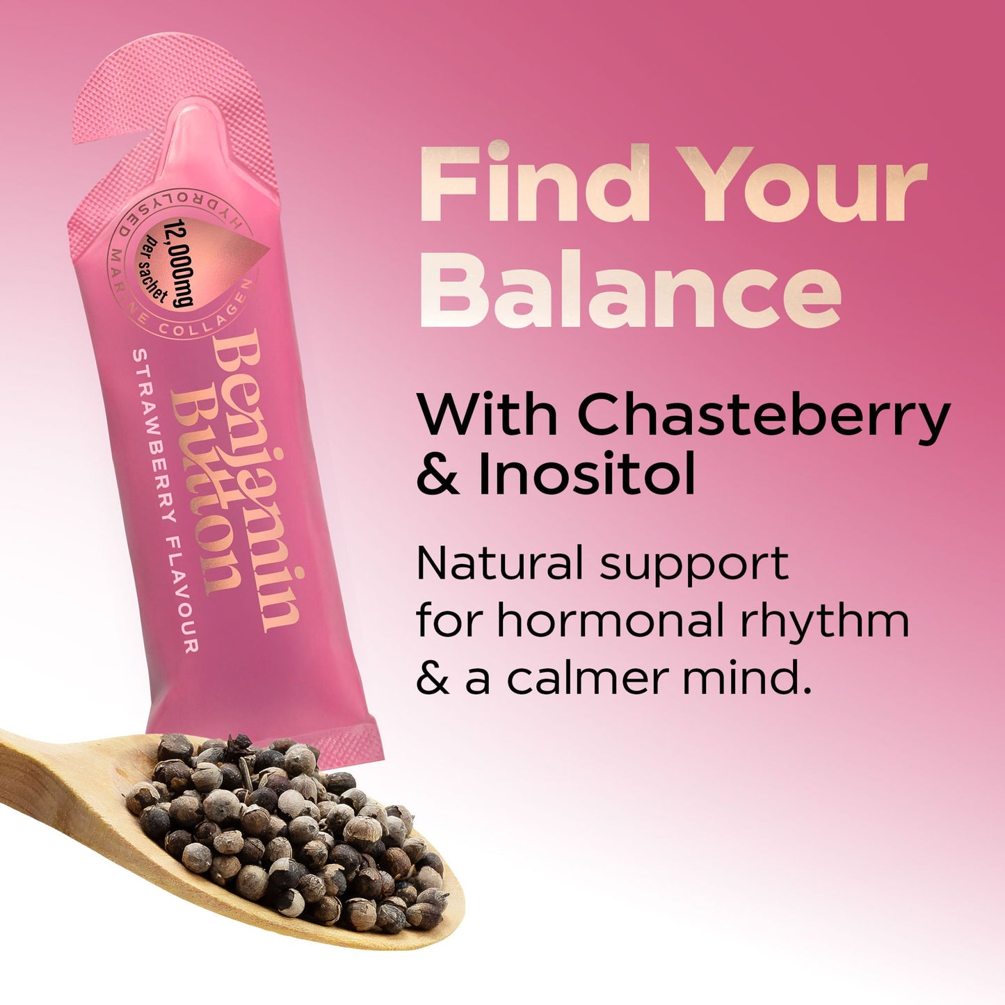 Perimenopause Collagen Strawberry Sachets – 14 Pack (2 Weeks Supply) – 12,000mg Marine Collagen with Chasteberry, Vitamins & Hyaluronic Acid