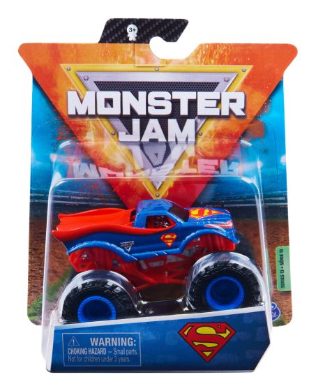 Monster Jam toy truck in packaging with Superman logo